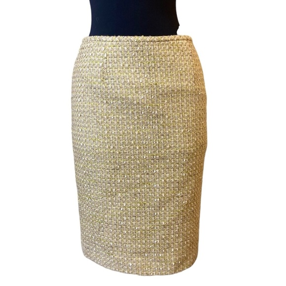 Vintage Calvin Klein Yellow Cream Tweed Pencil Skirt 2P - Picture 6 of 16